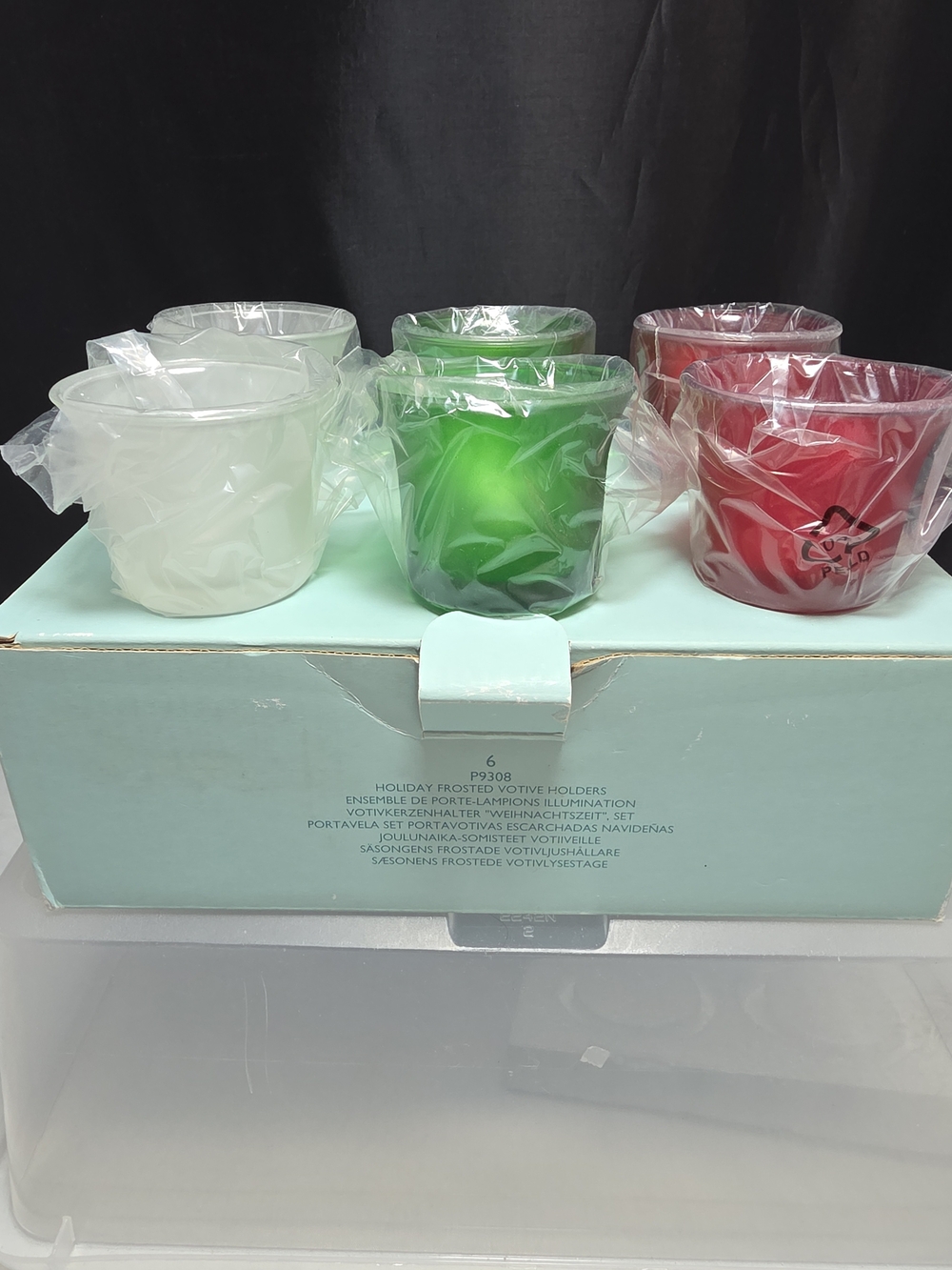 PartyLite Holiday Frosted Votive Holders P9308 Set 6 Red Green Clear NIB (P)